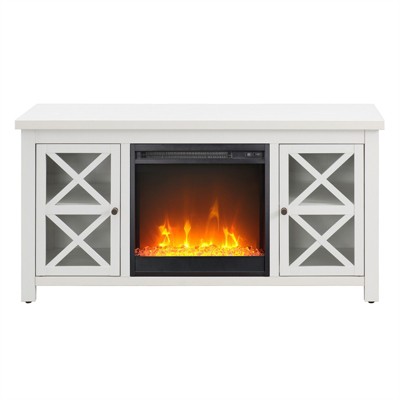 White 47 Inch TV Stand with Electric Fireplace and Glass Doors