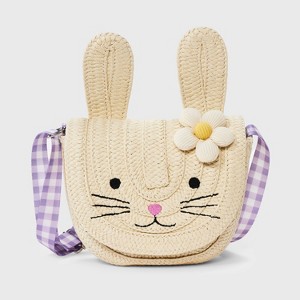 Girls' Easter Bunny Paper Straw Crossbody Bag - Cat & Jack™️ Off-White: Adjustable Strap, Animal Pattern - 1 of 4
