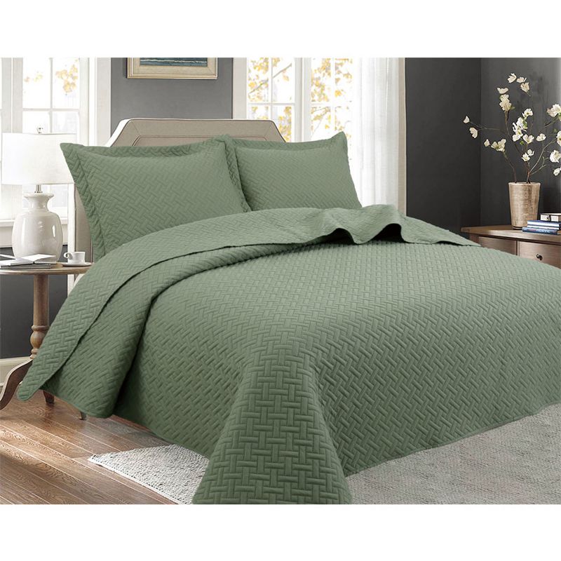 Legacy Decor 3 PCS Squared Stitched Reversible All Season Bedspread Quilt Coverlet Oversized, 1 of 2