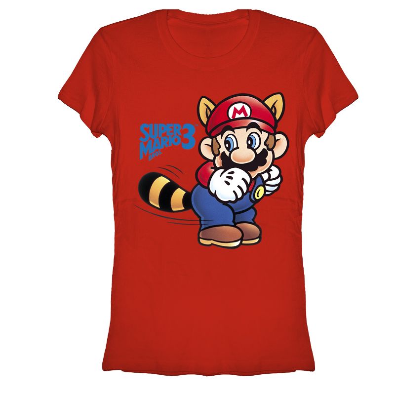 Juniors Womens Nintendo Mario Raccoon Tail T-Shirt, 1 of 4