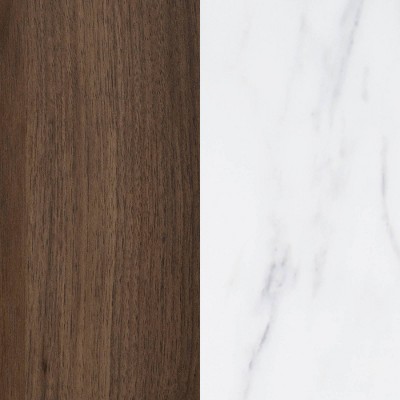Scandi-Chic Glam Walnut Buffet with Wine Storage and Marble Accents
