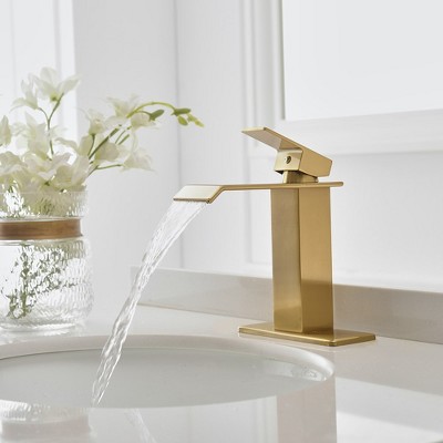 Brushed Gold Single-Handle Waterfall Bathroom Faucet with Pop-Up Drain