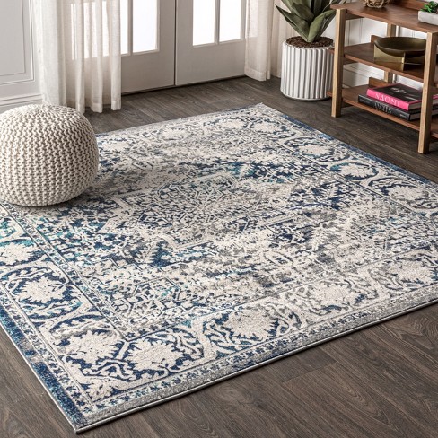 5'x5' Square Loomed Geometric Area Rug Blue - Jonathan Y : Target