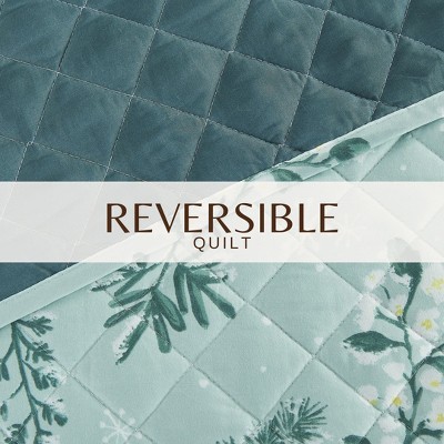 Reversible Snowy Botanical Twin Microfiber Quilt Set