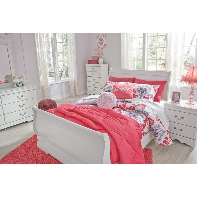 White Full Sleigh Bed with Wood Frame