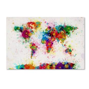22" x 32" Paint Splashes World Map by Michael Tompsett - Trademark Fine Art