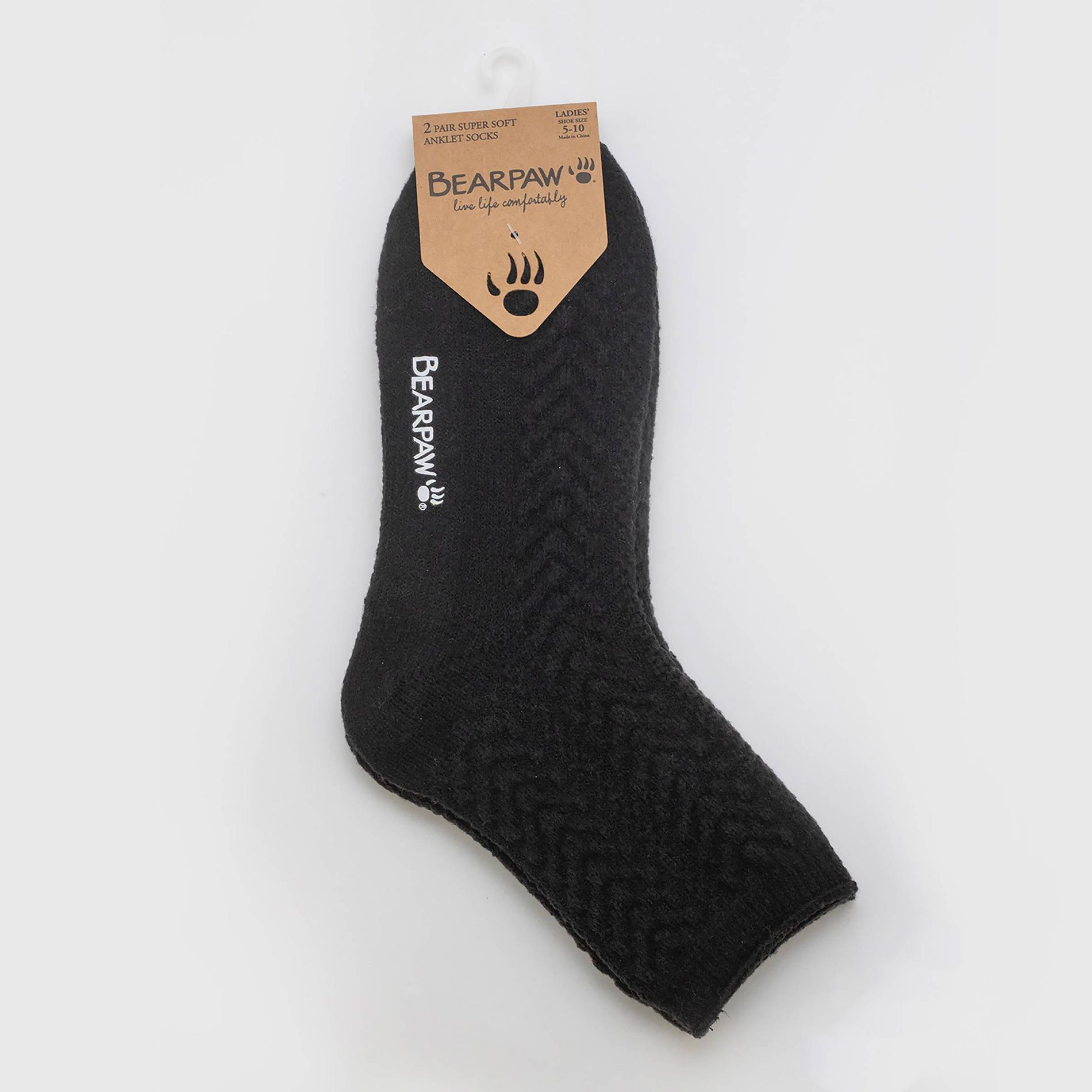 Bearpaw Women's Boot Anklet Cable Socks 2pk - Black
