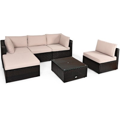 Tangkula 6pcs Patio Rattan Furniture Set Outdoor Sectional Sofa Set W ...