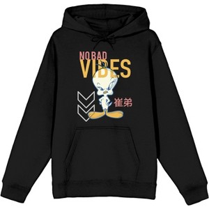 Looney Tunes Tweety Bird No Bad Vibes Men's Black Hooded Sweatshirt- - 1 of 2