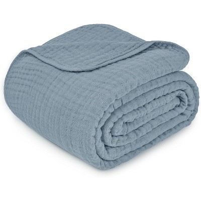 Pacific Blue Queen Muslin Cotton Cooling Throw Blanket