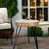 Luxenhome Side Table, 20" Patio End Table, Natural Faux Wood Top with Black Metal Legs Accent Table, Indoor Outdoor Use Brown - 2 of 4