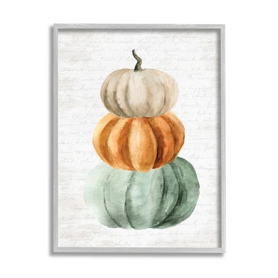 Stupell Industries Stacked Autumn Fall Pumpkins Framed Giclee Art