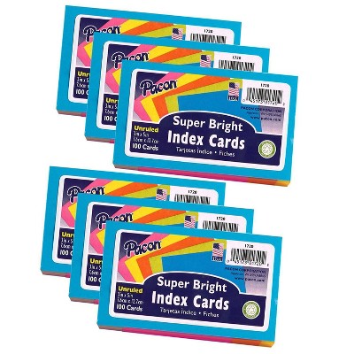 6pk 100/Pk 3" x 5" Super Bright Index Cards Unruled - Pacon