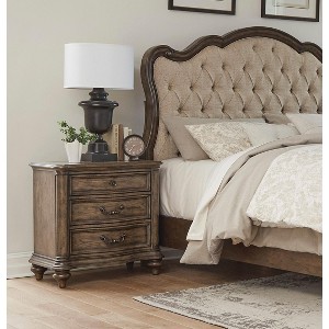Vynxaria Traditional Nightstand of 3 Drawers Brown Oak Finish 1pc Bedside Table Wooden Formal Bedroom Furniture - 1 of 4