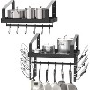 MaseiKar Pot Racks Wall Mounted Set of 2,with Towel Bar and Pots Pans Lids Organizer, Kitchen Cookware Hanging Shelves with 12 Hooks, Black - 3 of 4