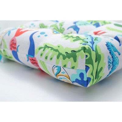 Coral Bay Blue Botanical Print Tufted Chair Pads Set