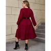 Clearlove Plus Size Women's Casual Knit Long Sleeve Swing Dress with Belt - 4 of 4