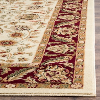 Ivory and Red Traditional Floral Medium Pile Area Rug