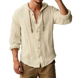 Men's Casual Hooded Shirt Jacket, Lightweight Cotton Long Sleeve Button Down Overshirt for Daily Wear - 1 of 4