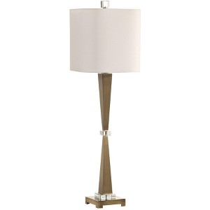 Uttermost Glam Art Deco Buffet Table Lamp 36 1/2" Tall Plated Antique Brushed Brass White Linen Shade for Living Room House Home - 1 of 3