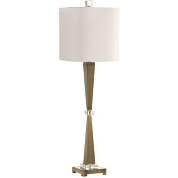 Uttermost Glam Art Deco Buffet Table Lamp 36 1/2" Tall Plated Antique Brushed Brass White Linen Shade for Living Room House Home