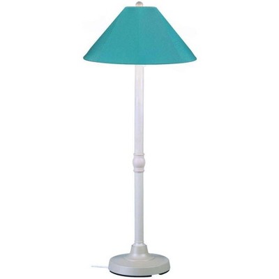 Patio Living Concepts San Juan Floor Lamp 38101 with 2 white body and canvas Aruba Sunbrella shade fabric