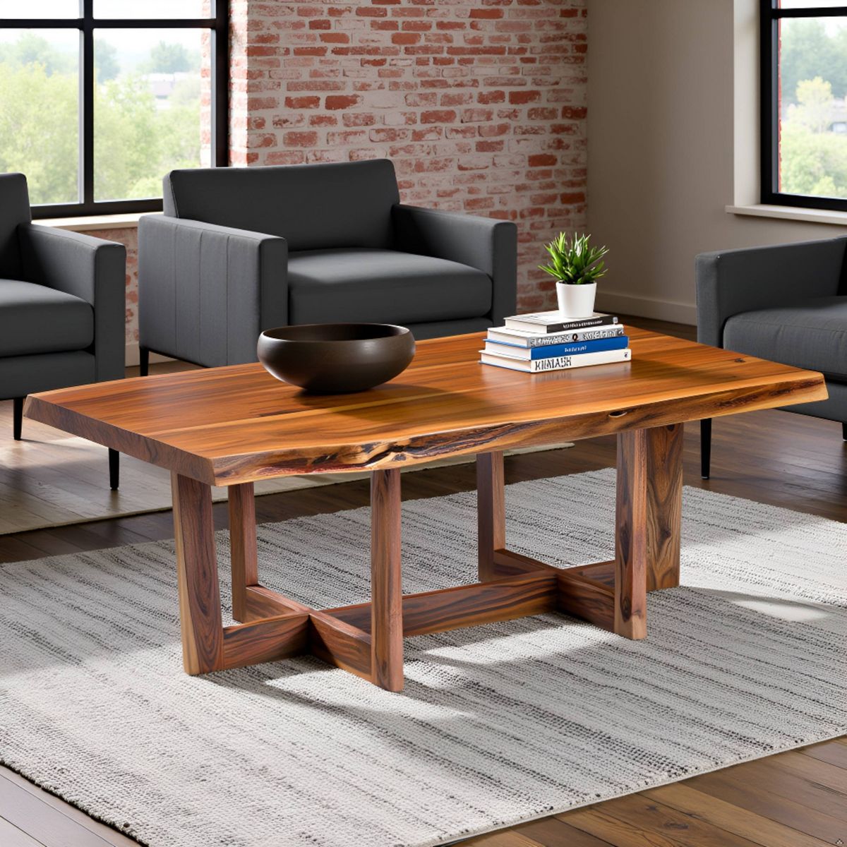 Berkshire Live Edge Wood Large Coffee Table Natural - Alaterre Furniture - thumbnail 6