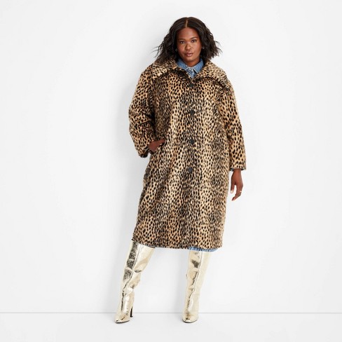 Women s Faux Fur Coat Future Collective Brown Leopard Print 3x Target