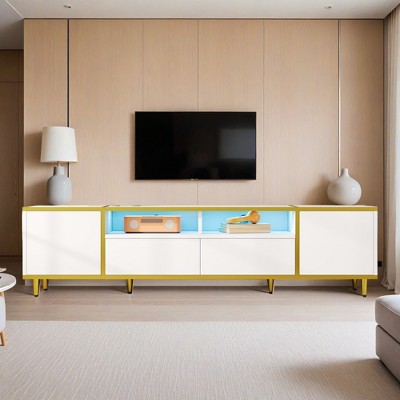 70.9'' Modern TV Stand for TVs up to 80 Inches, Entertainment Center with 2 Shelves and LED Lights, TV Storage Cabinet with 2 Drawers - Leovsnove
