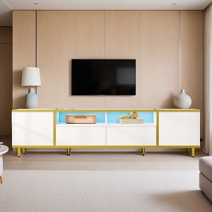 70.9'' Modern TV Stand for TVs up to 80 Inches, Entertainment Center with 2 Shelves and LED Lights, TV Storage Cabinet with 2 Drawers - Leovsnove - 1 of 4