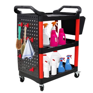 BABYYER Utility Cart on Wheels, 3 Tier Rolling Storage Cart, Plastic Service Cart with Bucket, Panel and Hook for Workshop, Repair Shop - 1 of 4