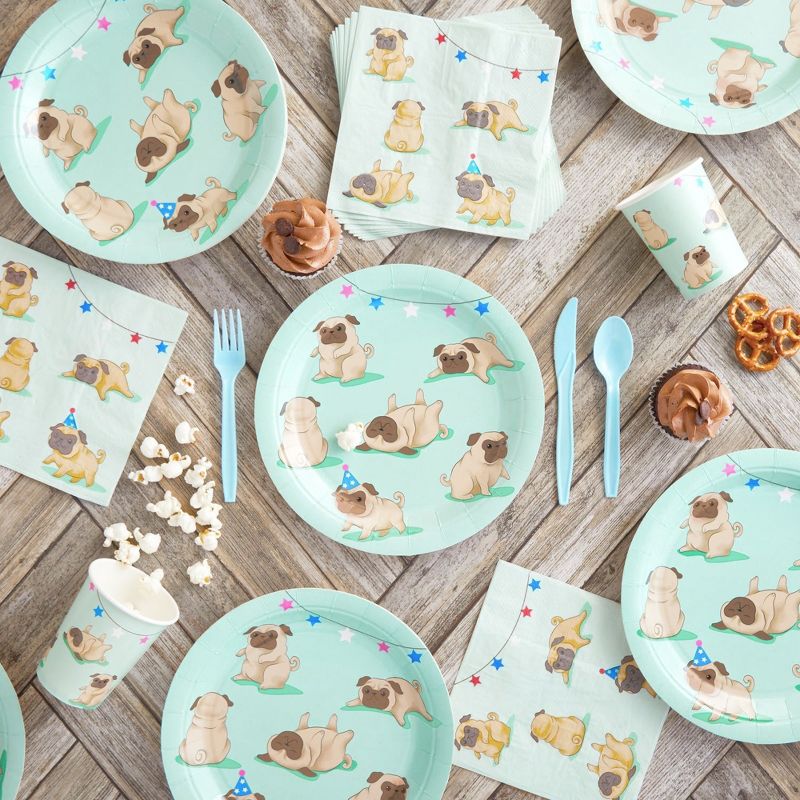 Blue Panda 144 Piece Dog Party Supplies, Pug Birthday Decorations with Paper Plates, Napkins, Cups, and Cutlery (Serves 24), 3 of 10