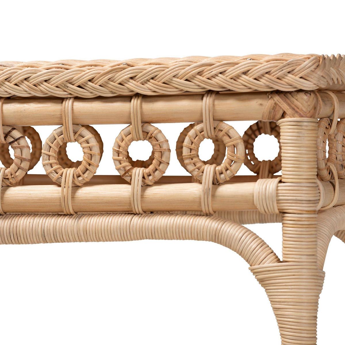 bali & pari Oxford Braided Natural Rattan Console Table with Open Shelf Natural Brown - thumbnail 4