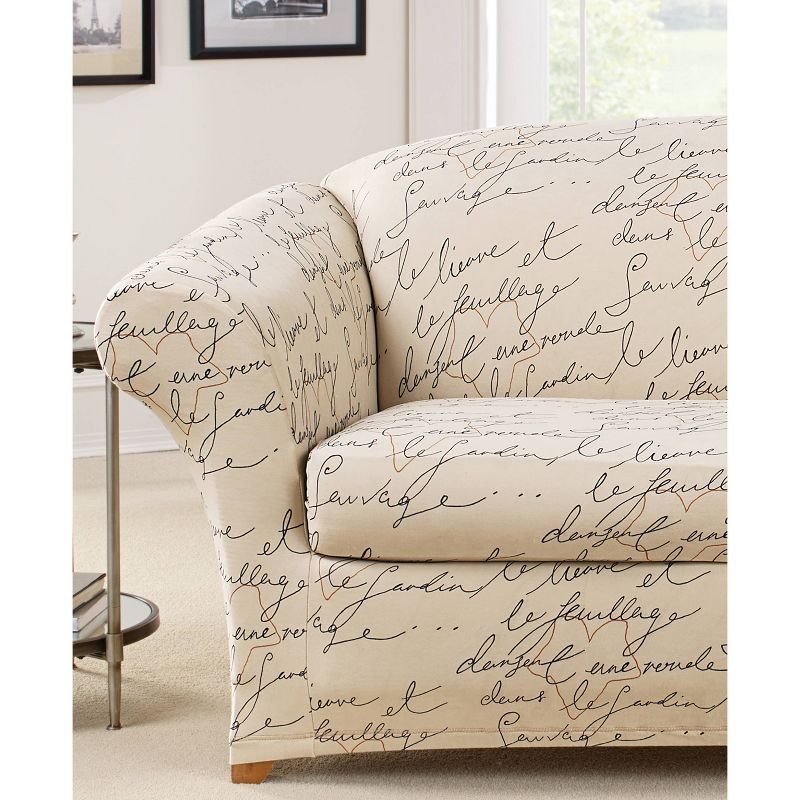 2pc Stretch Pen Pal Loveseat Slipcovers Parchment - Waverly Home, 3 of 4