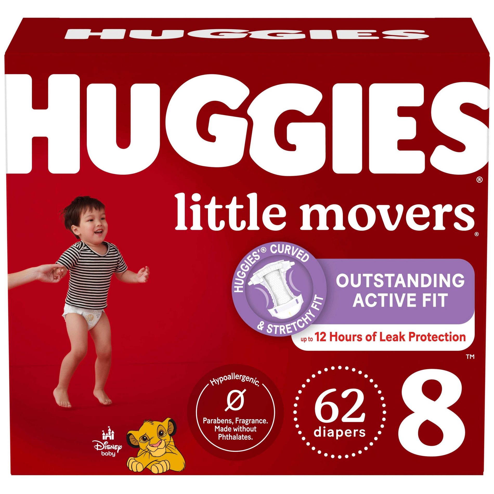 Huggies Little Movers Diapers - Size 8 - 62ct: 41+ lbs, Elastic Stretch Sides, Leak Guards, Paraben-Free