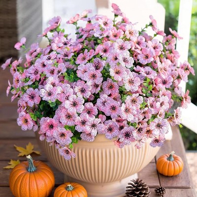 Artificial Fall Flowers Faux Mums for Outdoor Indoor Garden Home Decoration, Faux Flower Daisy with Eucalyptus Leaves Fake Mums Plants