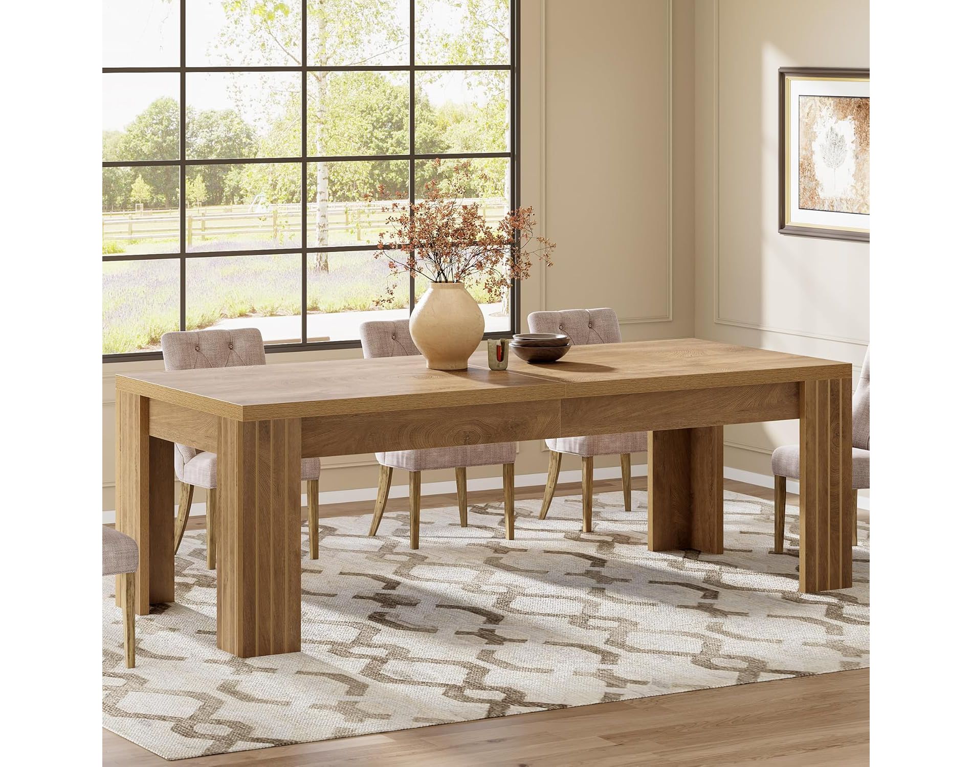 Lantine 78.7-Inch Large Dining Table for 6-8, Rectangle Farmhouse Kitchen Table with Heavy Duty Legs for Kitchen & Dining & Living Room (Natural)