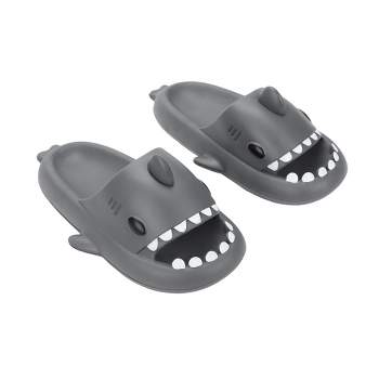 Shark-Themed Men's Gray Single Molded Slide Sandals