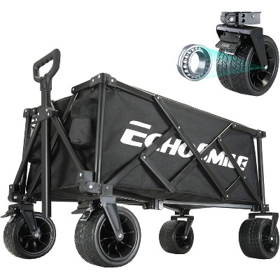 Acoinel Collapsible Folding Utility Wagon Cart, Adjustable Handle, 350lb/400lb Capacity, Black, Outdoor Use