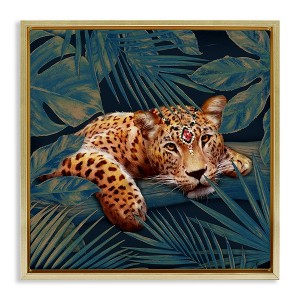 Stupell Industries Tropical Leopard with Glitz Gem Floating Frame Canvas Art, Gold, 18" x 18" - 1 of 4