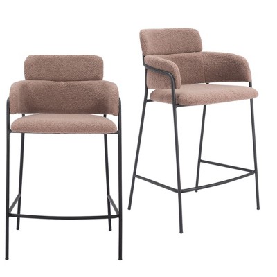 HomeRoots Set of Two 26" Brown and Black Faux Shearling and Steel Counter Height Bar Chairs