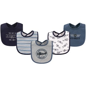 Hudson Baby Infant Boy Cotton Bibs 5pk, Aviation, One Size - 1 of 1