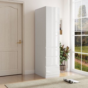 Okak Tall Cabinet, Storage Cabinet with 1 Doors and 3 Drawers, Kitchen Cabinet for Living Room, Bedroom and Office, White - 1 of 4