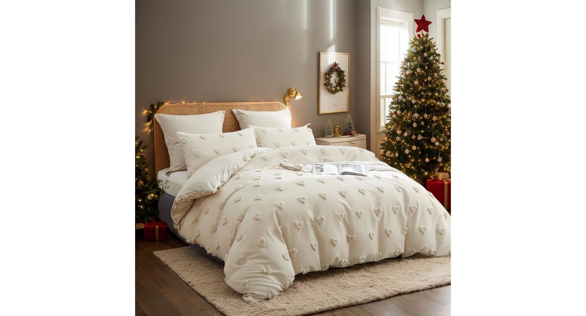 Ultra Soft Comforter Set, Tufted Heart Dot Boho Bedding Set with King/Full/Queen Duvet Cover & Standard  Pillowcase