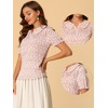 INSPIRE CHIC Women's Peter Pan Collar Smocked Puff Short Sleeve Ruffle Floral Blouse - 2 of 4
