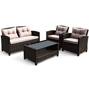 Tangkula Outdoor Rattan Conversation Set 4 Pieces Patio wicker Chairs - 1 of 4