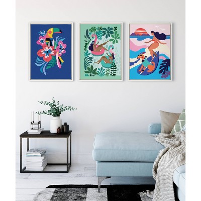 18" x 24" Sylvie Mid Century Modern Girl Friends by Rachel Lee Framed Wall Canvas White - Kate & Laurel All Things Decor