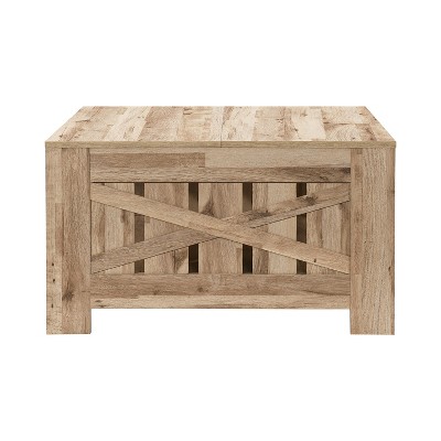 Rustic Oak Square Wood Coffee Table with Shelf