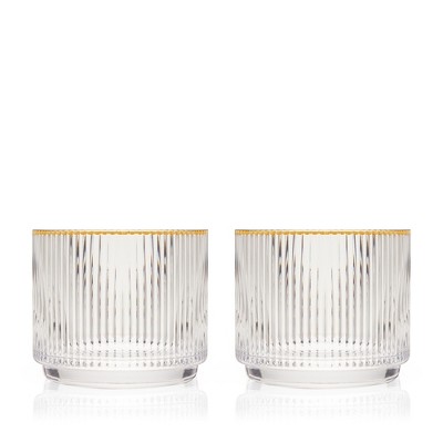 Gold-Rimmed Crystal Lowball Tumblers Set of 2