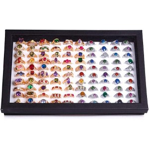 Jewelry Rings Display Tray Velvet 100 Slot Case Box Jewelry Storage Box - 1 of 4
